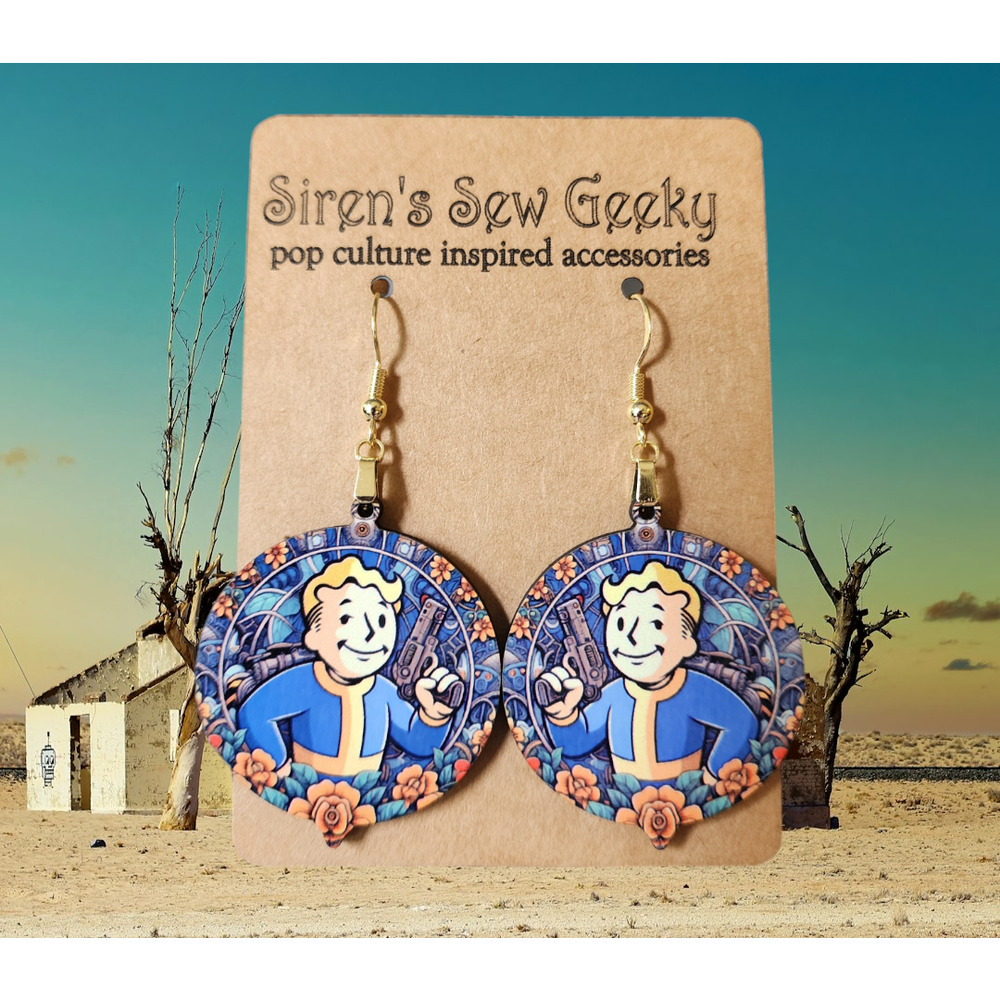 Fallout Vault Boy Armed Floral Earrings